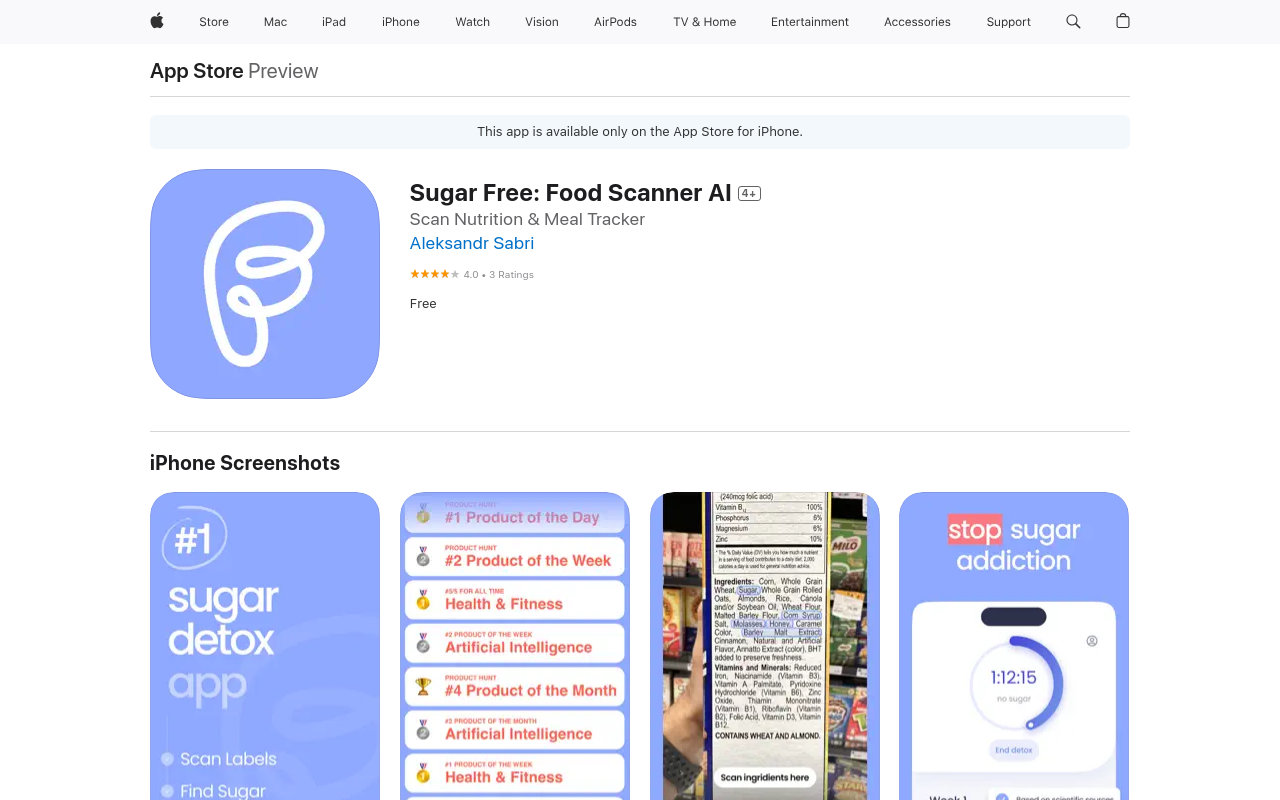 Sugar Free: Food Scanner